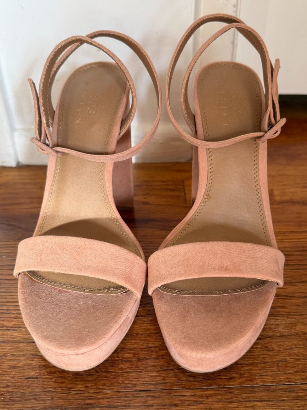 ASOS Design Pink Beige Suede Platform Block-Heel Sandals Size Women's US 9